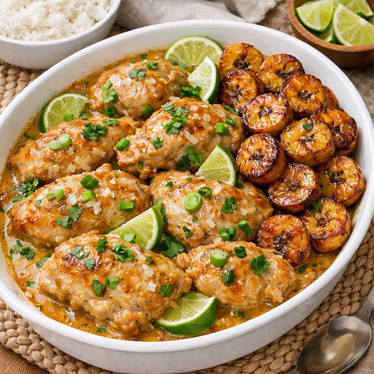 Samoan Ginger‑Lime Coconut Chicken With Caramelized Plantains
