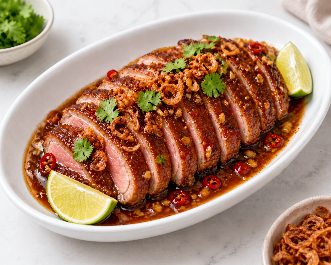 Thai Tamarind Lemongrass Duck with Crispy Shallots