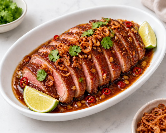 Thai Tamarind Lemongrass Duck with Crispy Shallots