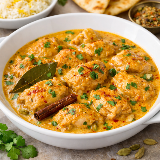 Kashmiri Saffron Chicken with Cardamom Cream