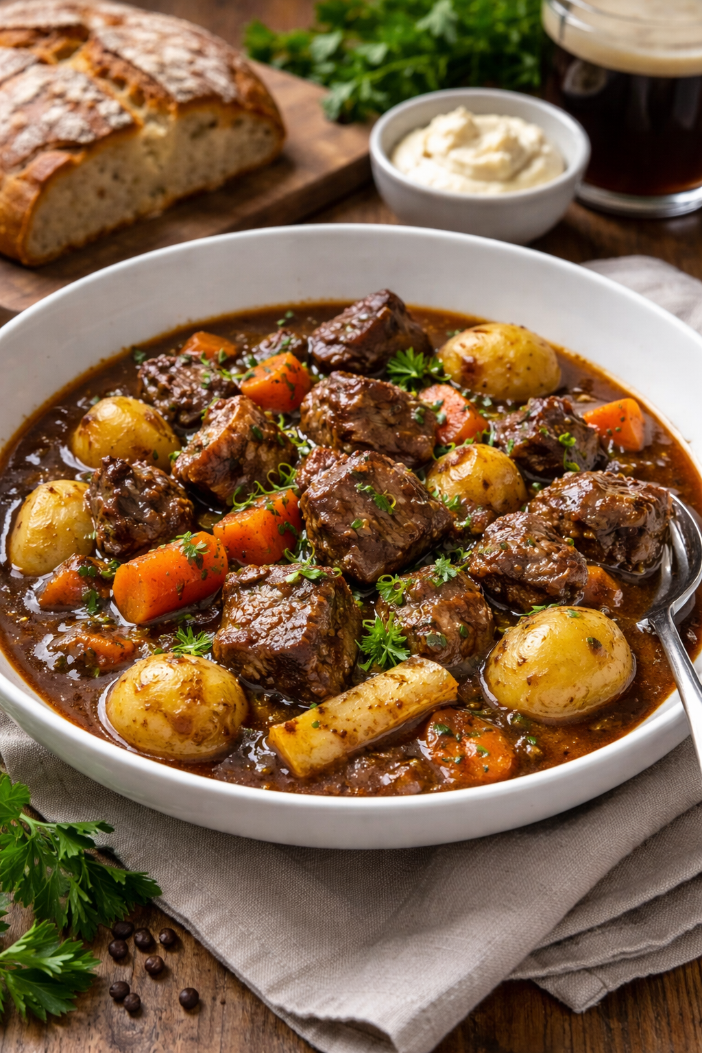 Exotic Irish Whiskey–Braised Lamb with Juniper & Root Vegetables