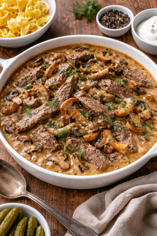 Siberian Beef Stroganoff with Wild Mushrooms & Black Garlic Cream