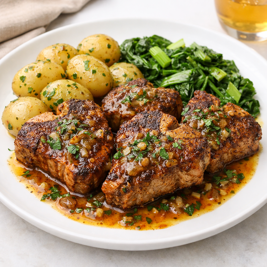 Saffron-Seared English Lamb with Cider–Mint Reduction