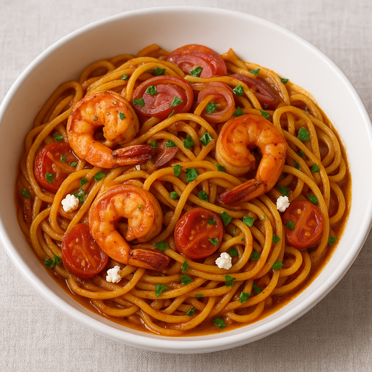Exotic Spiced Harissa Shrimp Pasta