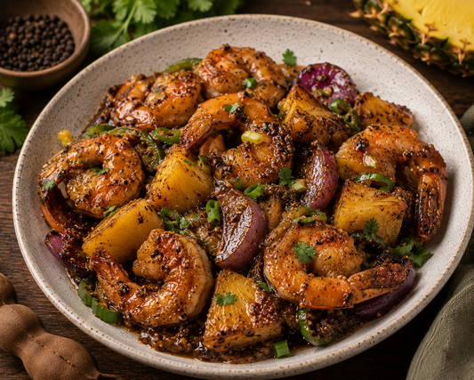 Black Pepper Tamarind Shrimp with Caramelized Pineapple