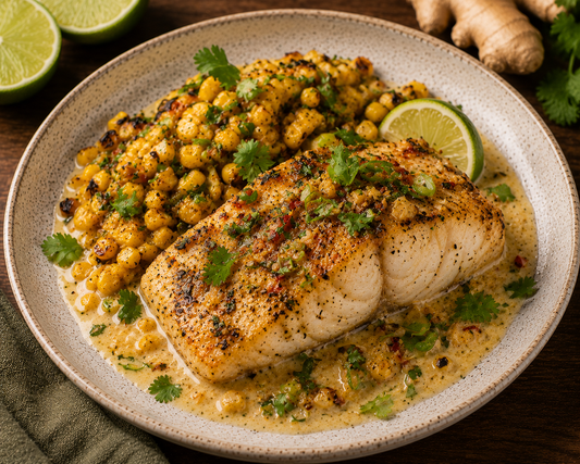 Ginger‑Lime Coconut Fish with Charred Corn