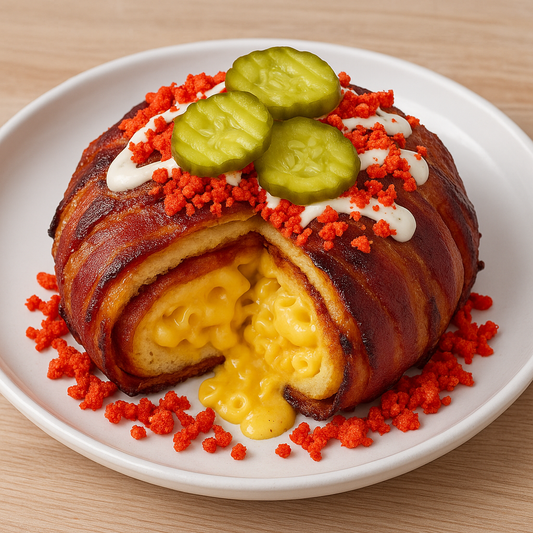 Mac & Cheese-Stuffed Pancake Bacon Bomb