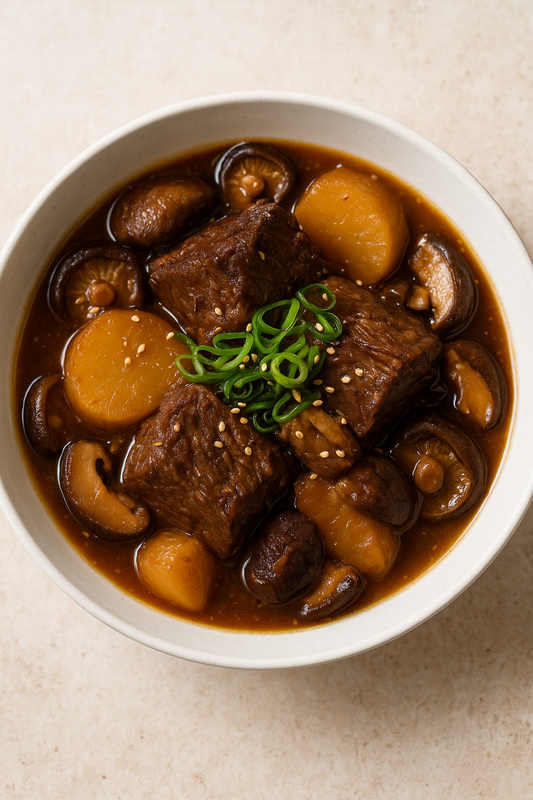 Japanese Miso Soy Braised Short Ribs with Daikon & Shiitake