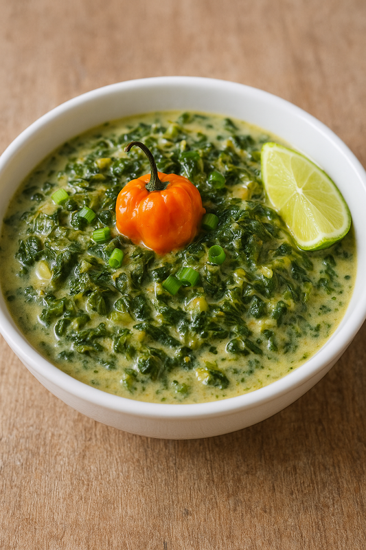 Jamaican Spiced Callaloo & Coconut Rundown (Mini Stew)