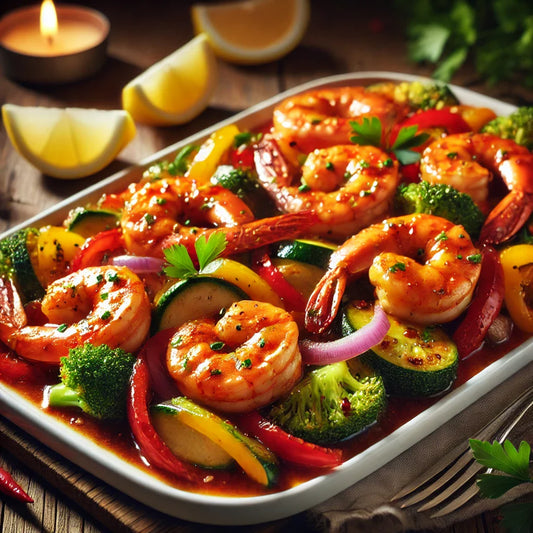 Spicy Garlic Butter Shrimp with Sautéed Veggies