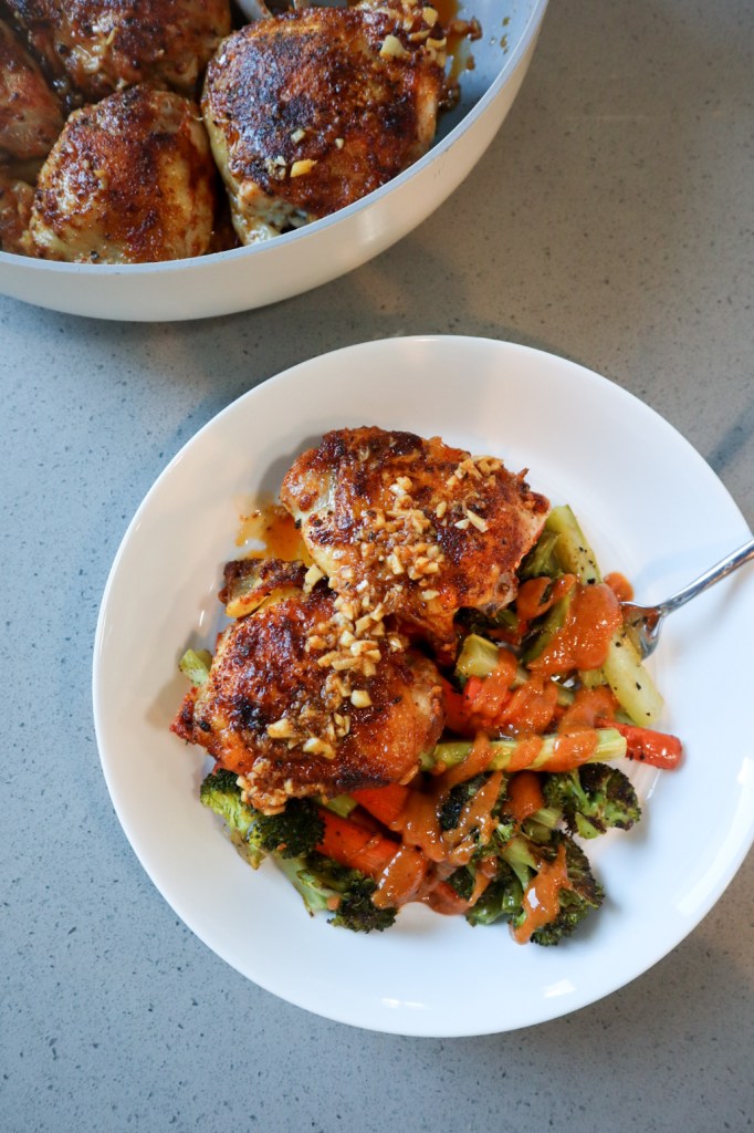 Lemon Garlic Chicken Thighs with Roasted Veggies